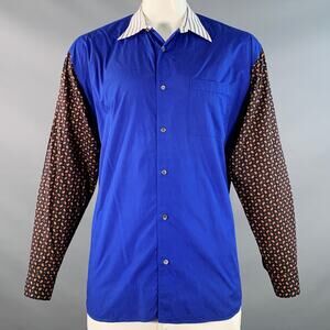 ALAN BILZERIAN Size XXL Blue Multi Color Contrast Trim Cotton Long Sleeve Shirt